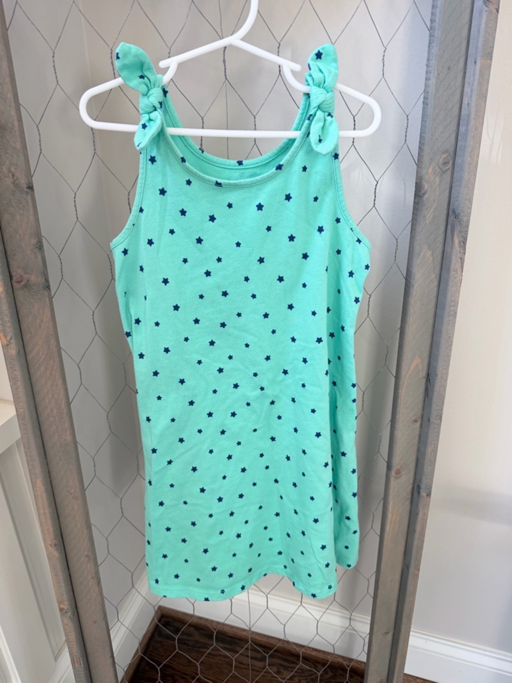Cat & Jack Mint Tank Dress Size 6/6X with Navy Star Print